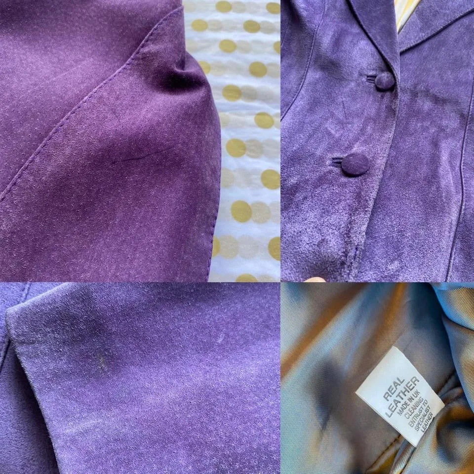 Purple real suede leather jacket UK 10