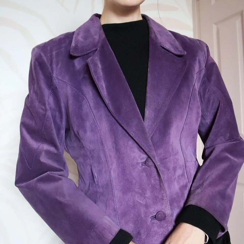 Purple real suede leather jacket UK 10