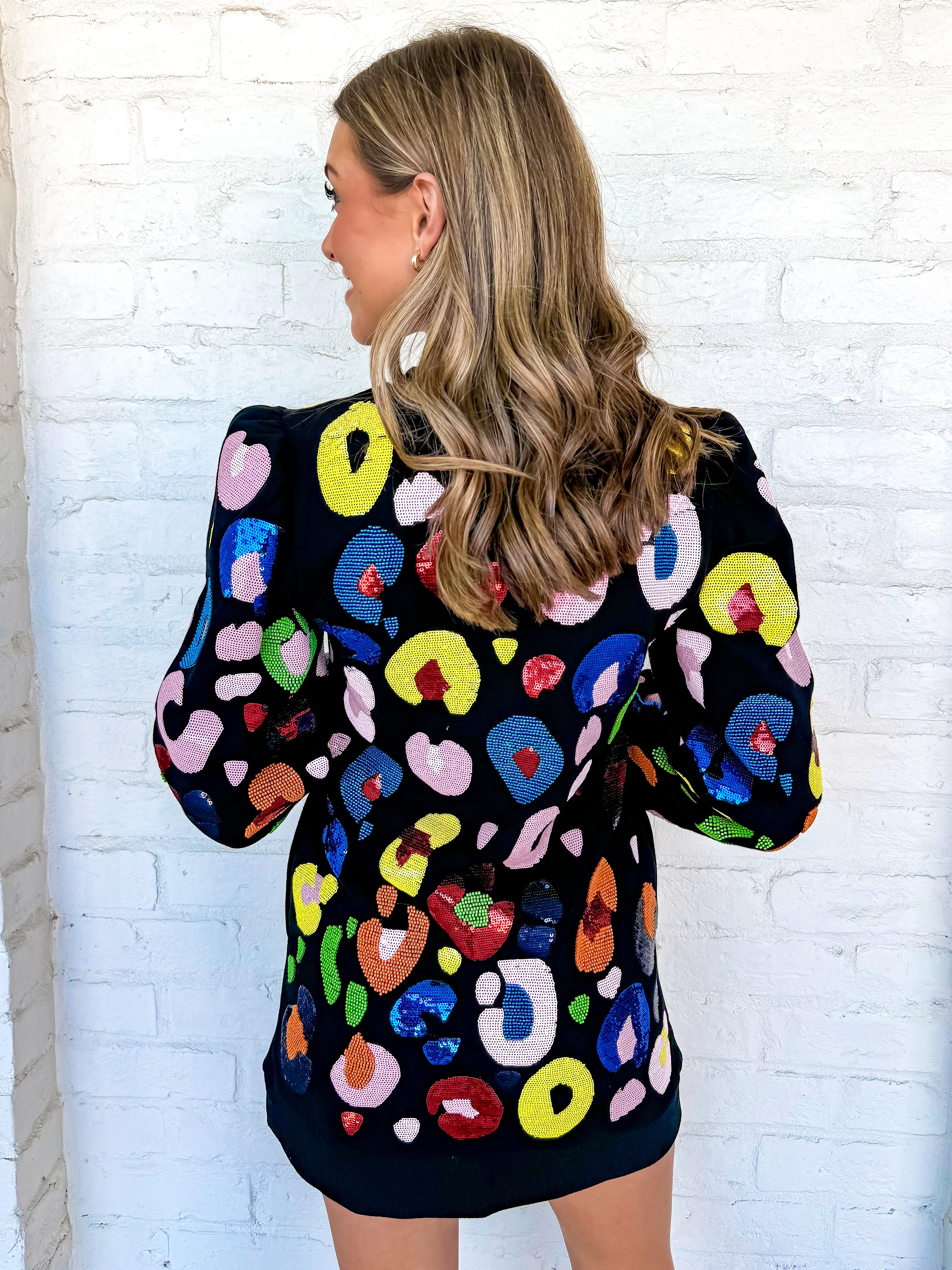 Queen Of Sparkles Black Multi Beaded & Sequin Leopard Dress