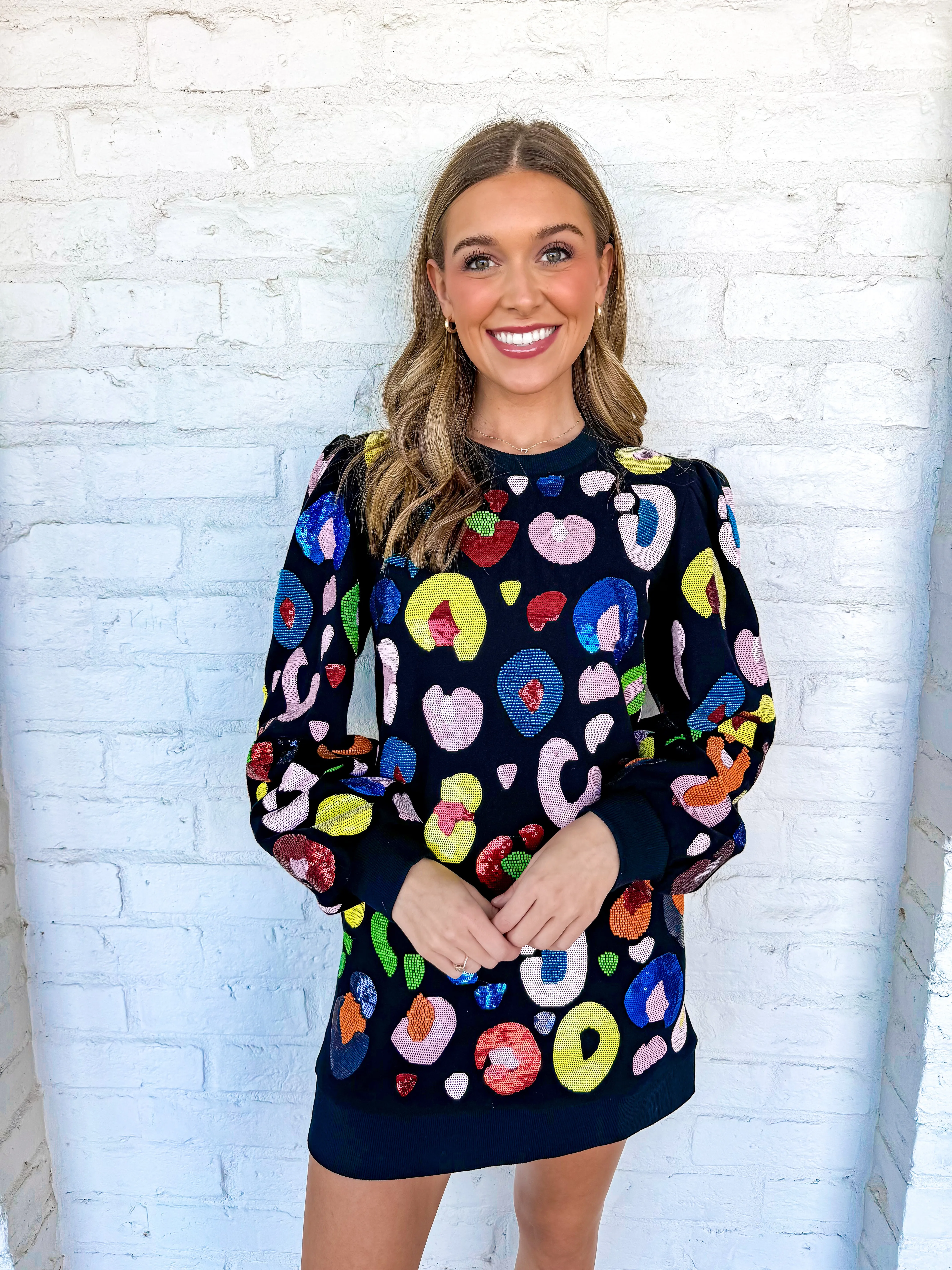 Queen Of Sparkles Black Multi Beaded & Sequin Leopard Dress