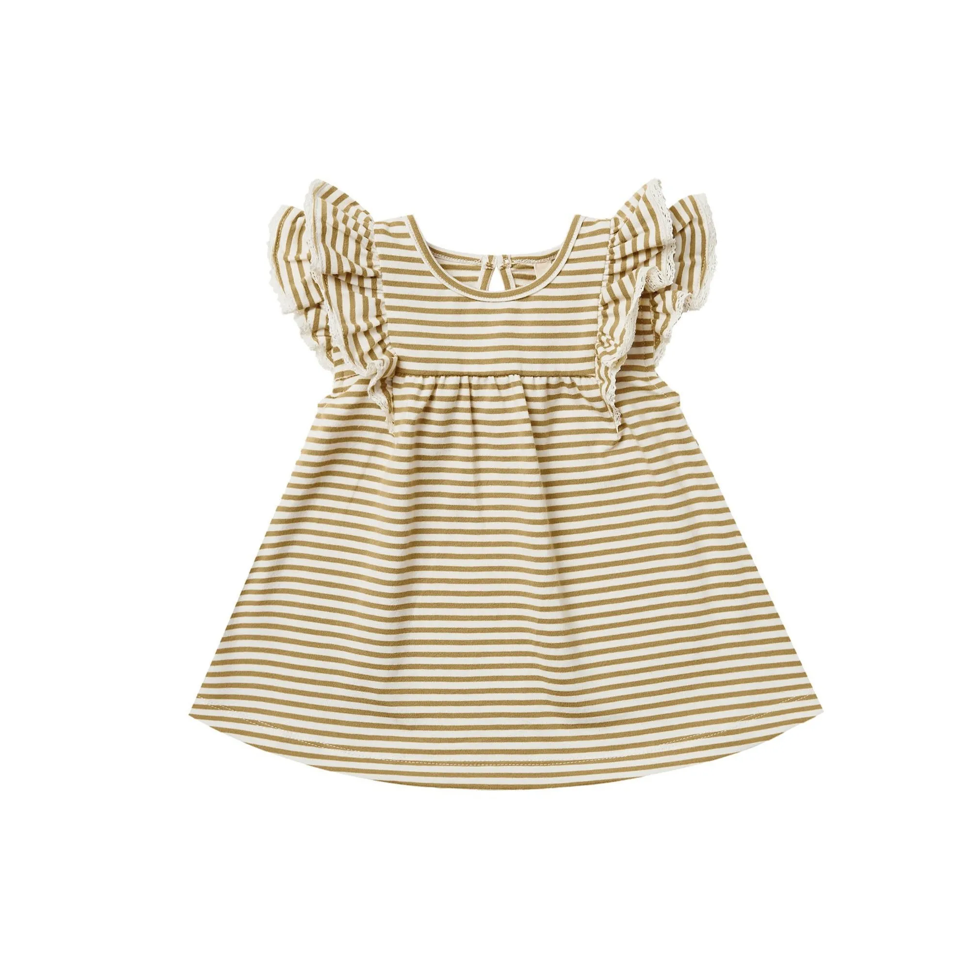 Quincy Mae Flutter Dress - Gold Stripe