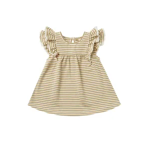 Quincy Mae Flutter Dress - Gold Stripe
