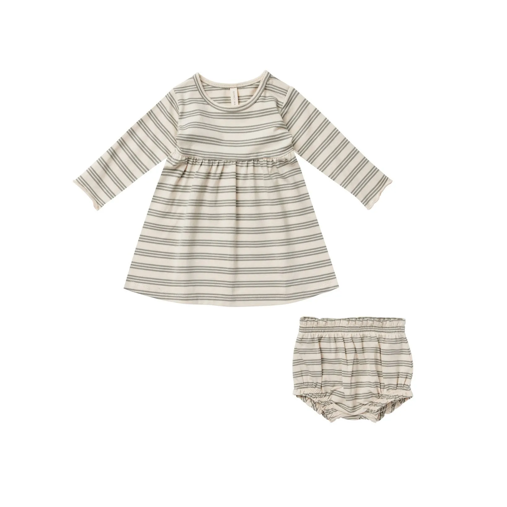 QUINCY MAE - Long Sleeve Baby Dress | Basil Stripe