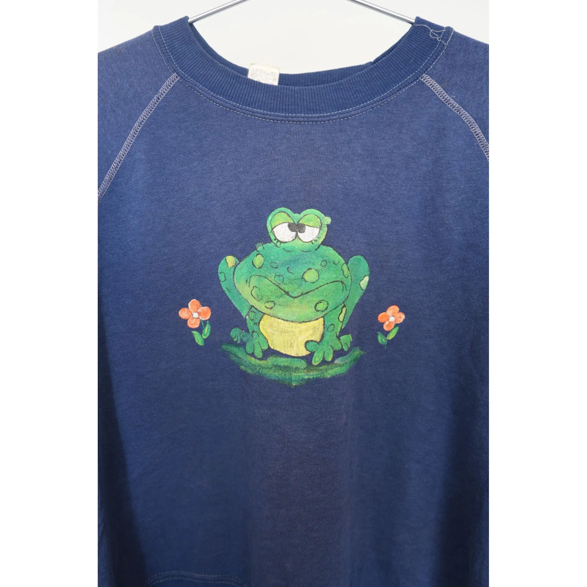 "Retail" Vintage 1980s Frog Graphic Print Crewneck Pullover Sweatshirt Navy Blue Size M Women's