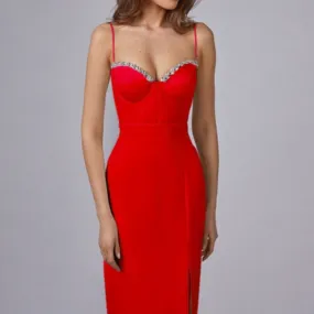Rhinestone Detail Strap Midi Dress