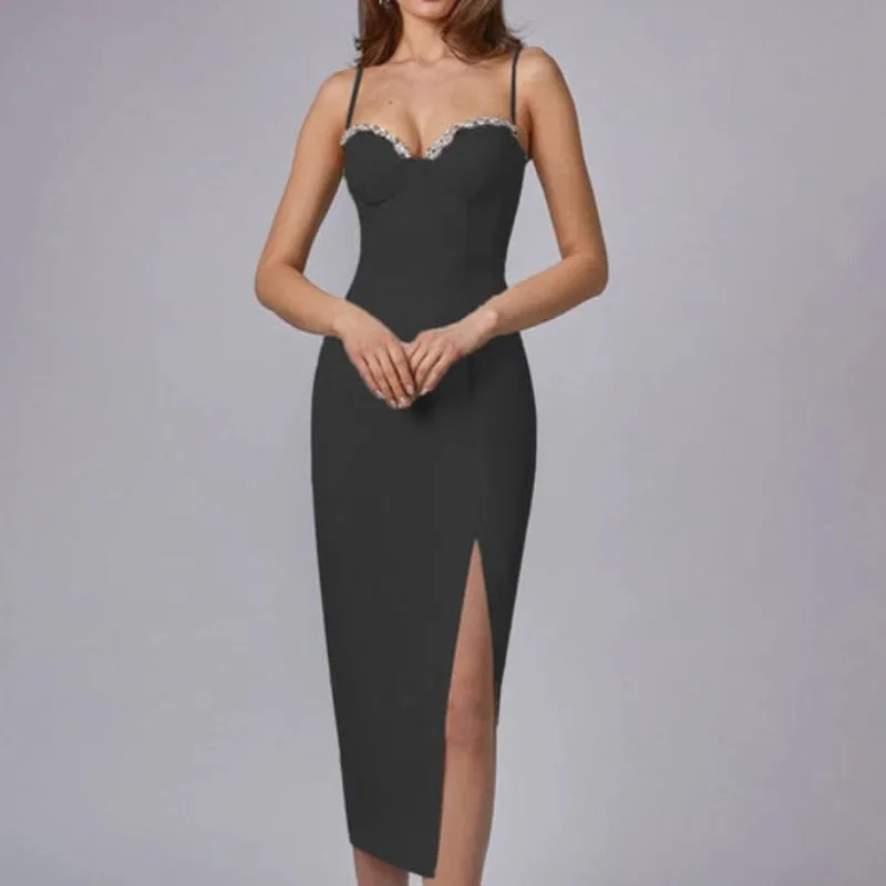 Rhinestone Detail Strap Midi Dress