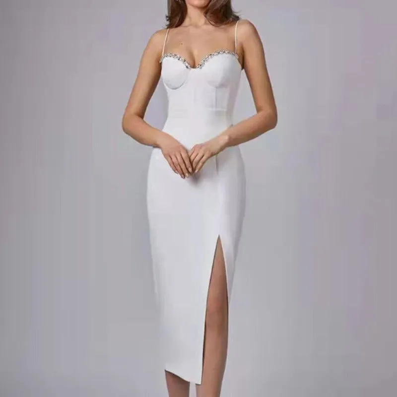 Rhinestone Detail Strap Midi Dress
