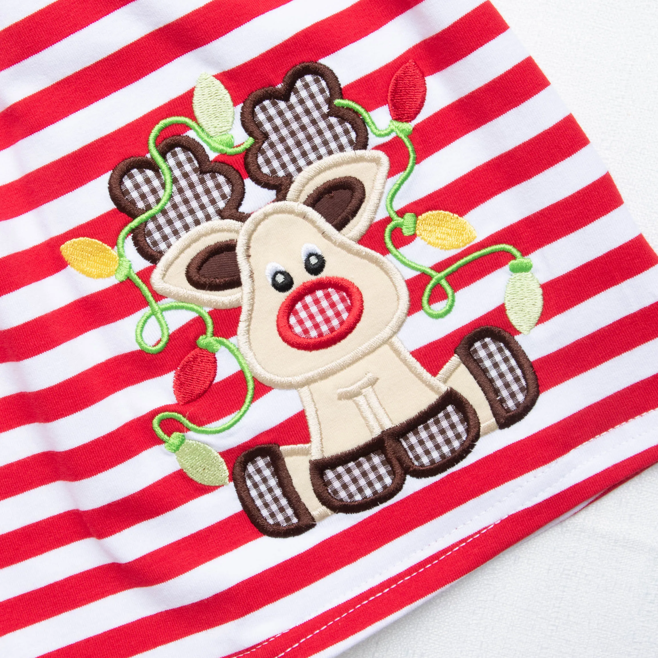 Rudy Reindeer Applique Dress, Red Stripe