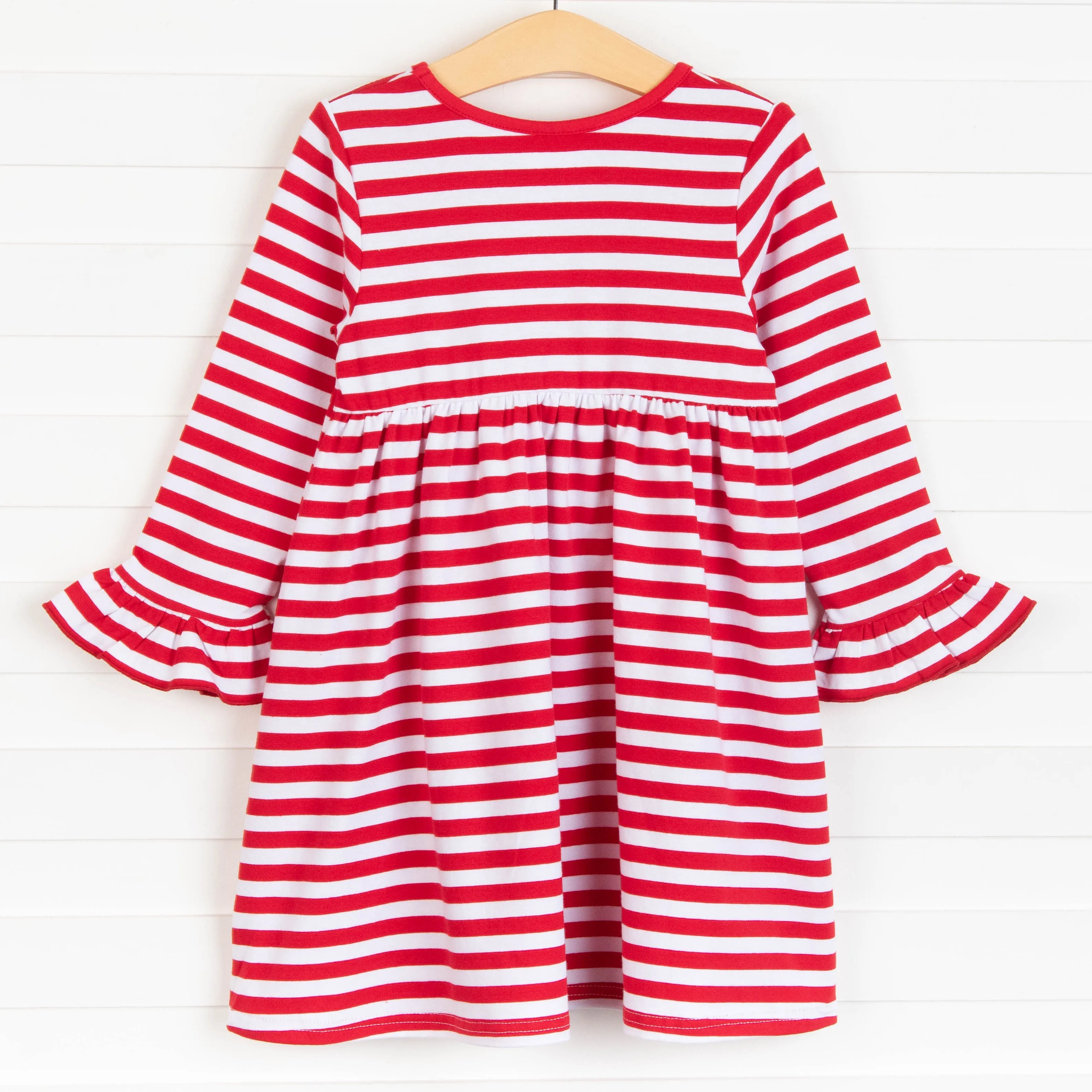 Rudy Reindeer Applique Dress, Red Stripe