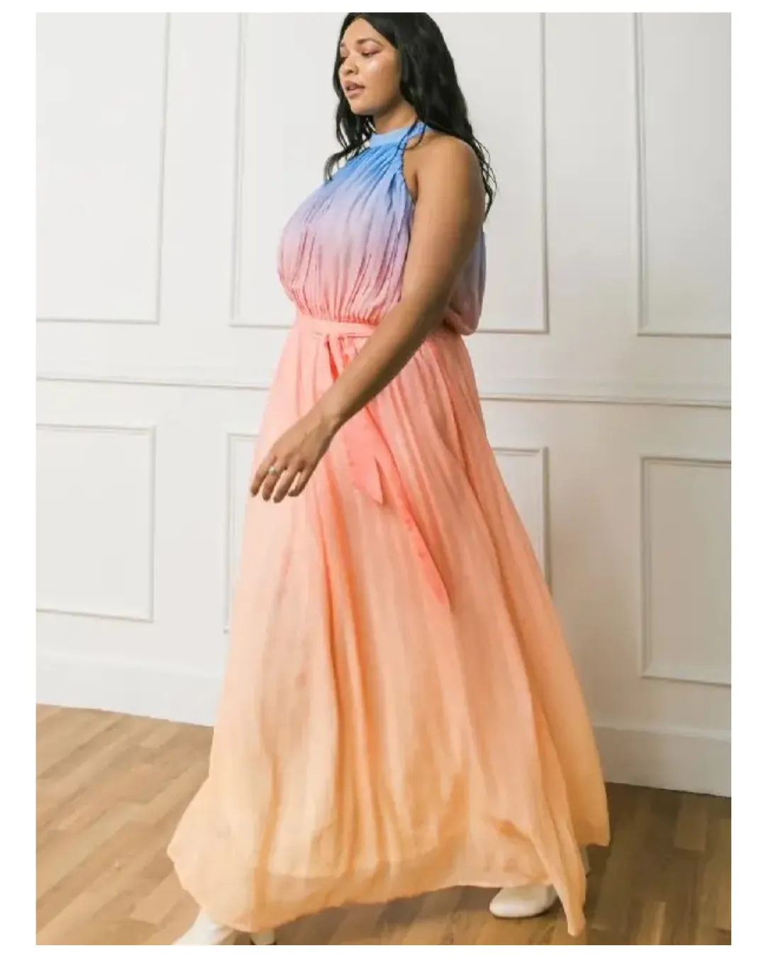 Sadie - Plus Size Pleated Maxi Dress Peach Blue