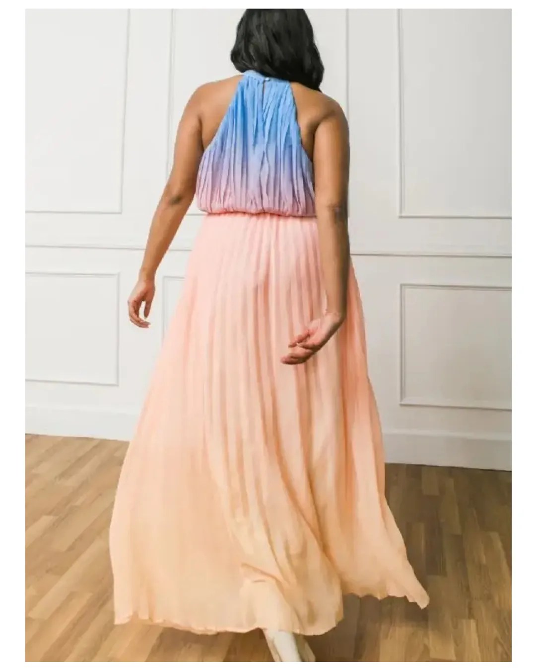 Sadie - Plus Size Pleated Maxi Dress Peach Blue