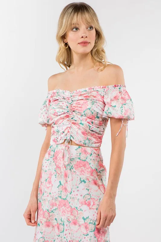 Sarah's Satin Floral Ruche Top