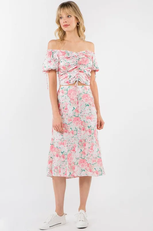 Sarah's Satin Floral Ruche Top