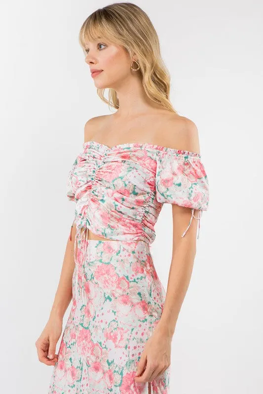 Sarah's Satin Floral Ruche Top