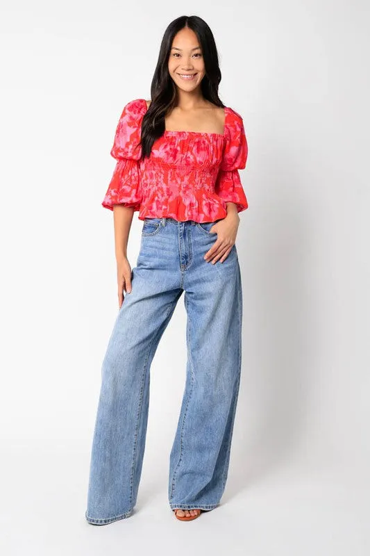 Satin Marie Sleeve Smock Top