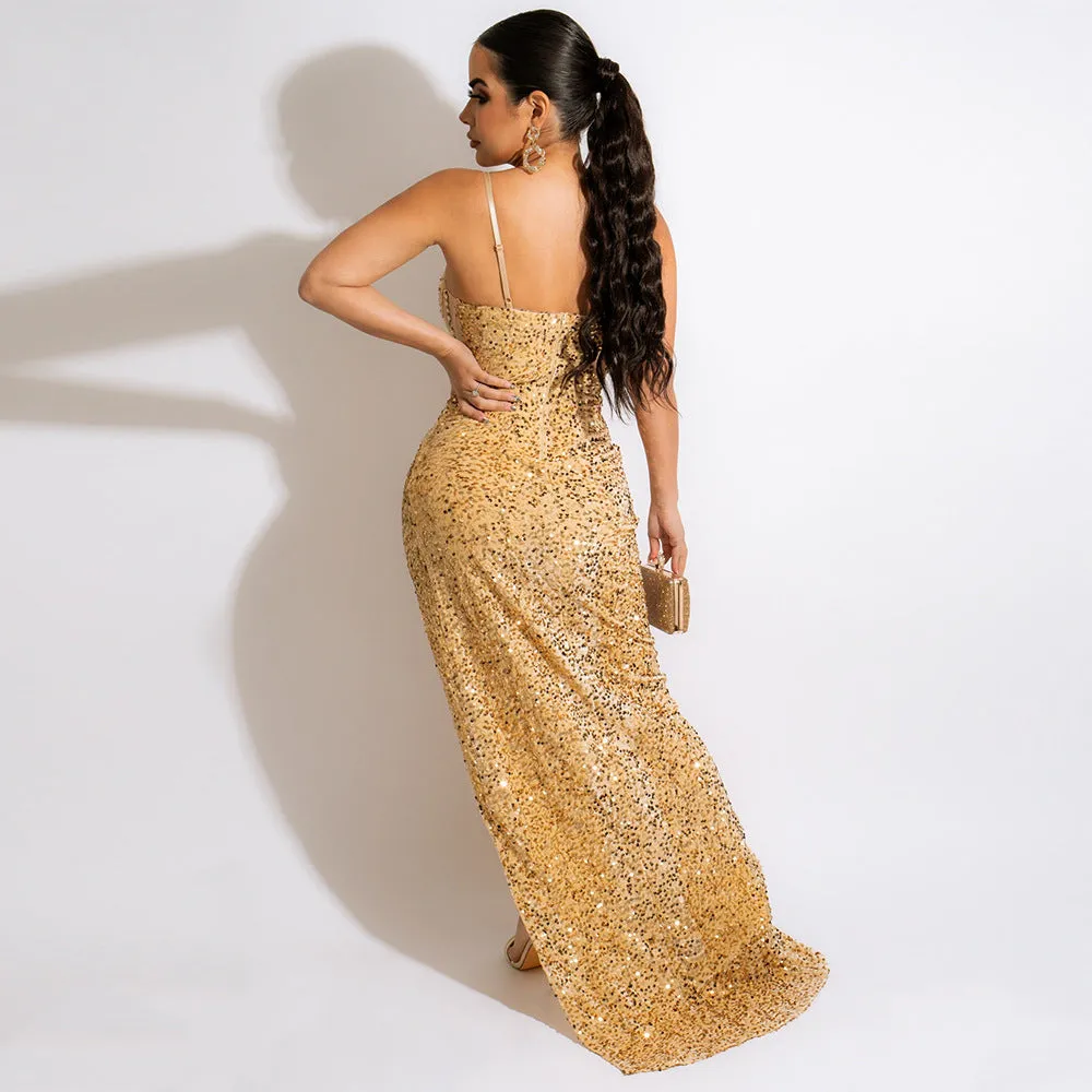 Sequins High Split Maxi Dress