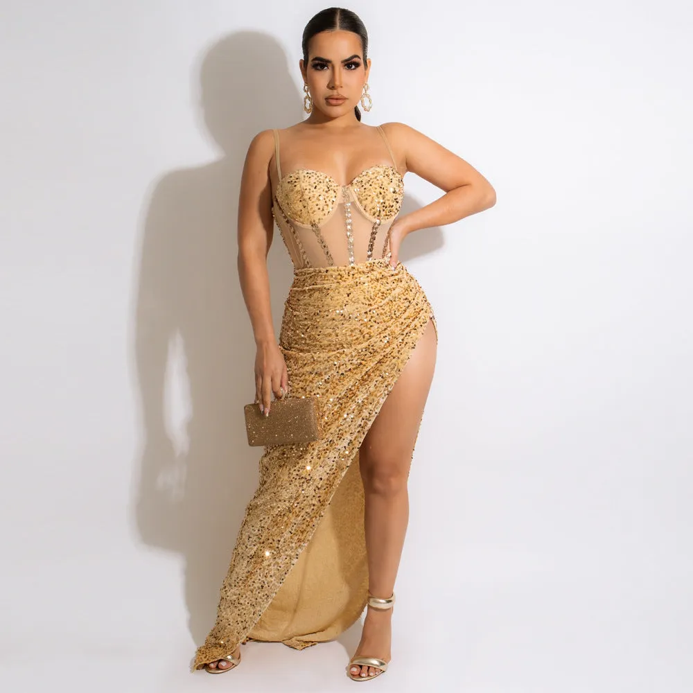 Sequins High Split Maxi Dress