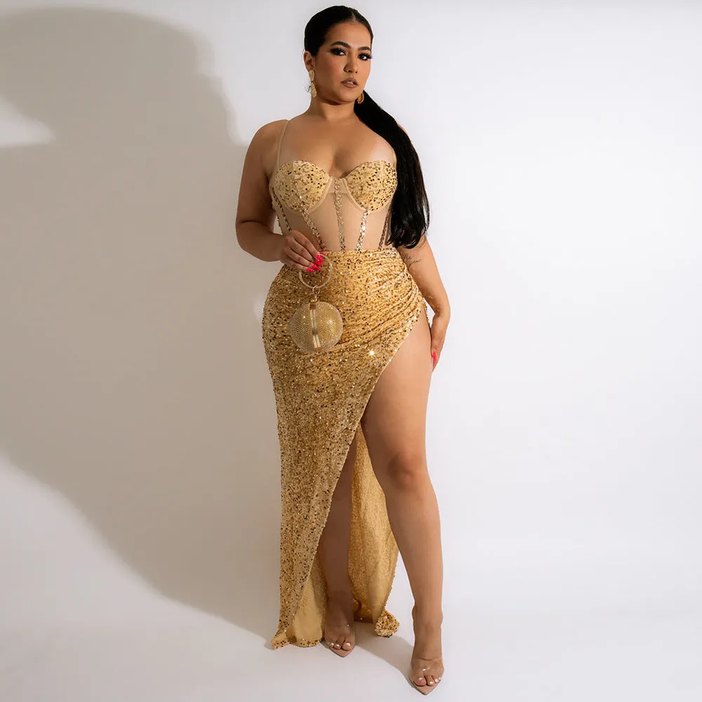 Sequins High Split Maxi Dress
