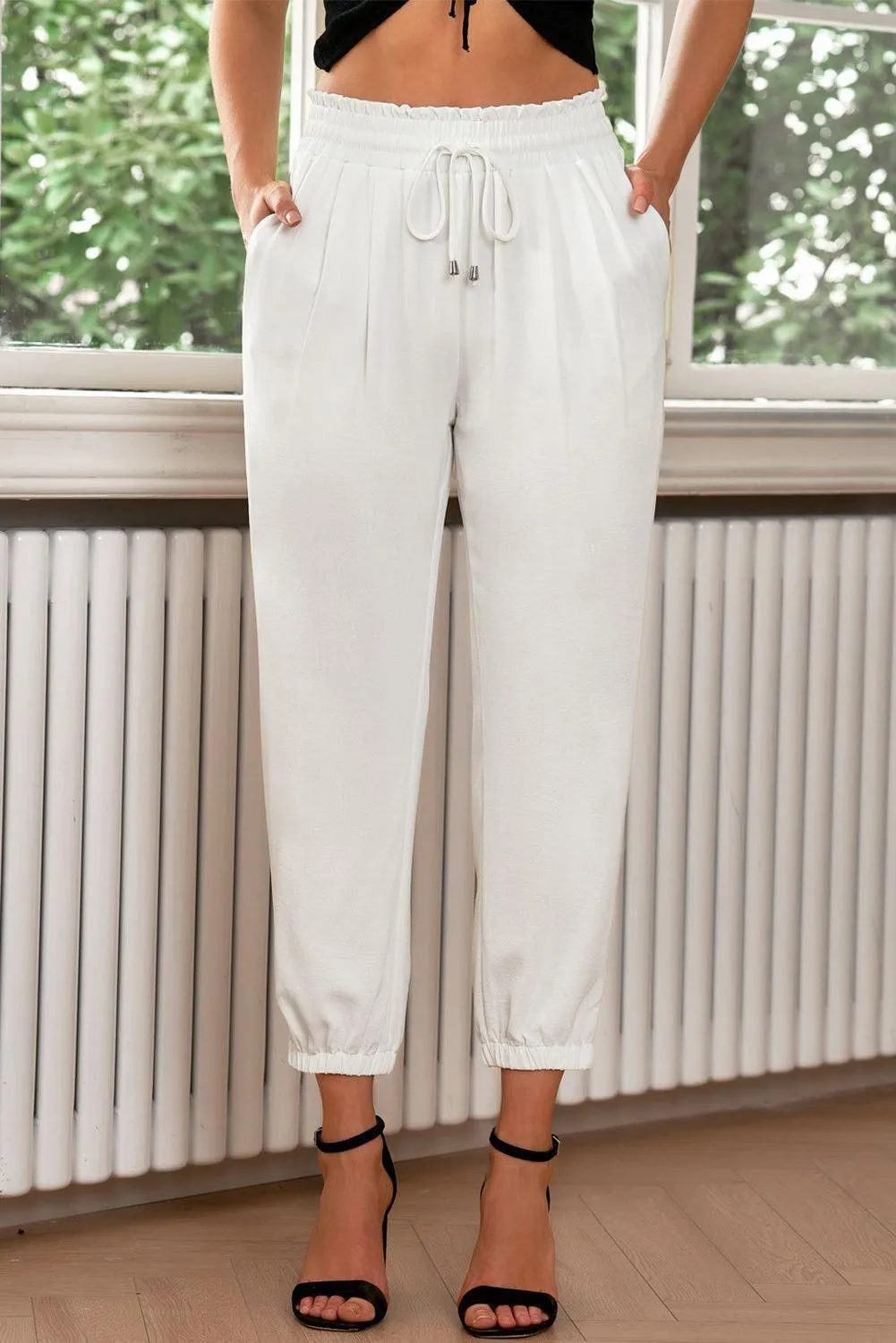 Serene White Cropped Joggers