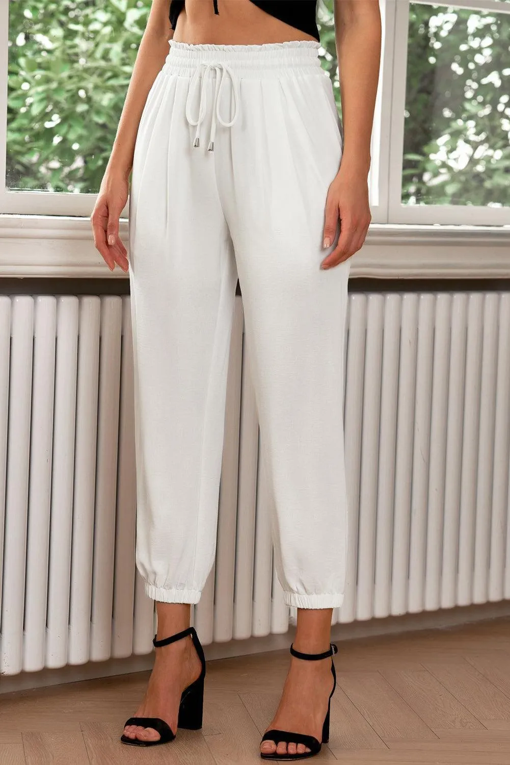 Serene White Cropped Joggers
