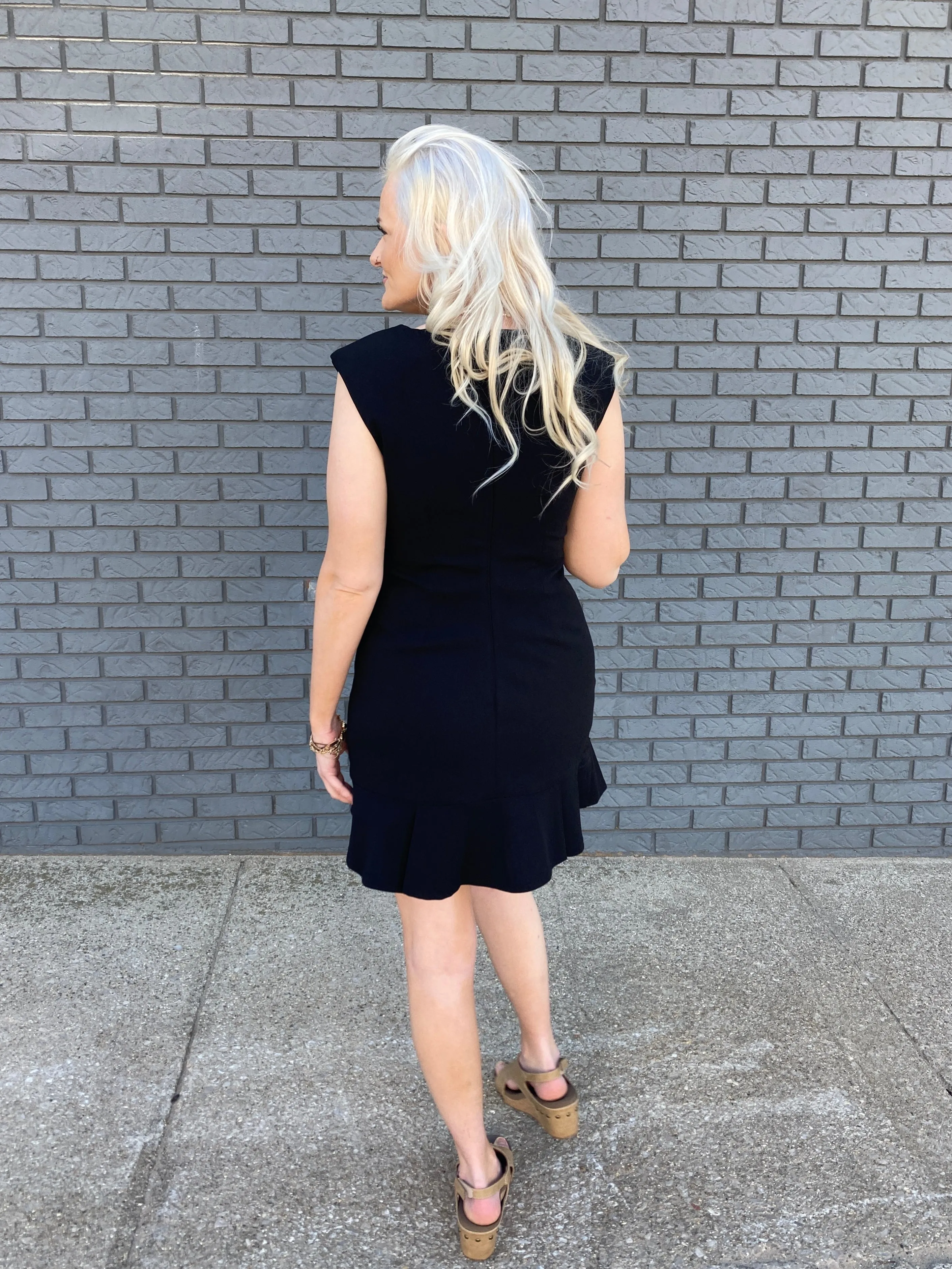 shoulder padded knit dress