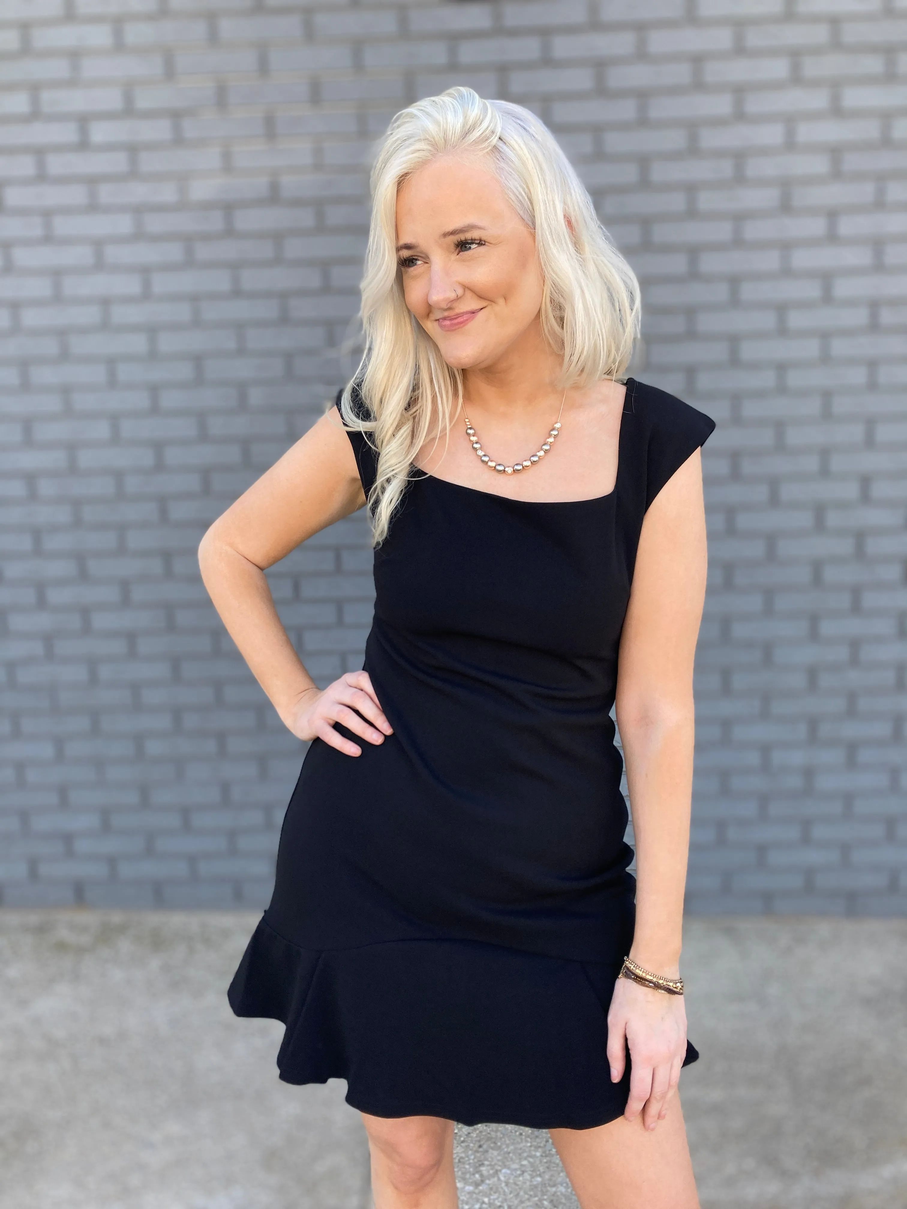 shoulder padded knit dress