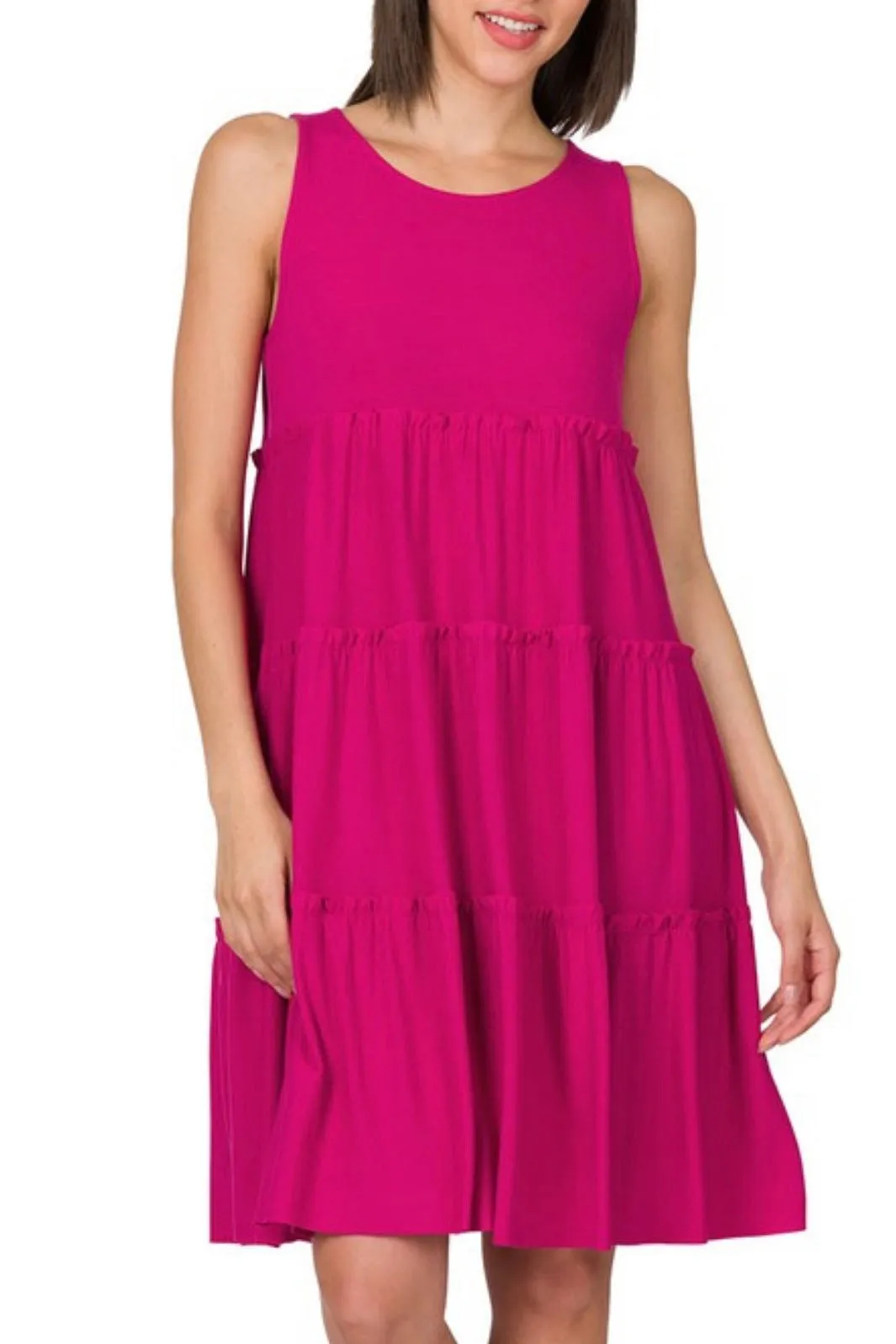 SLEEVELESS TIERED KNIT DRESS