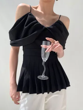 Spaghetti Straps Patchwork Folds Slim Blouse