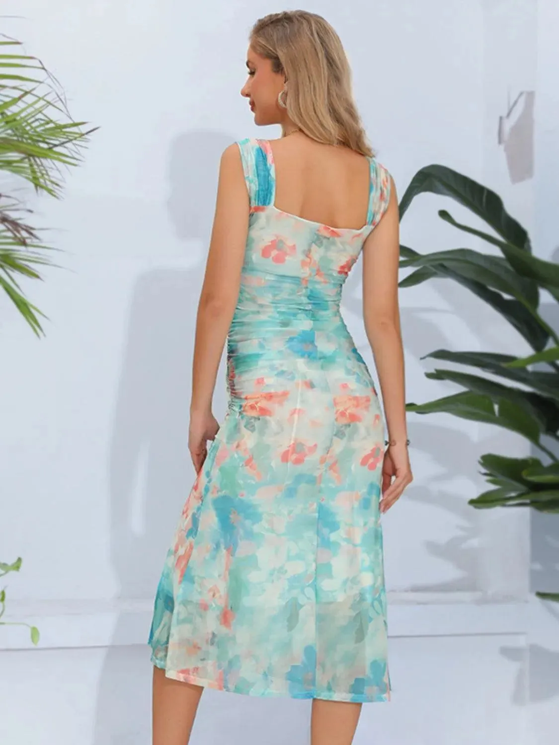 Square Neck Wide Strap Midi Dress