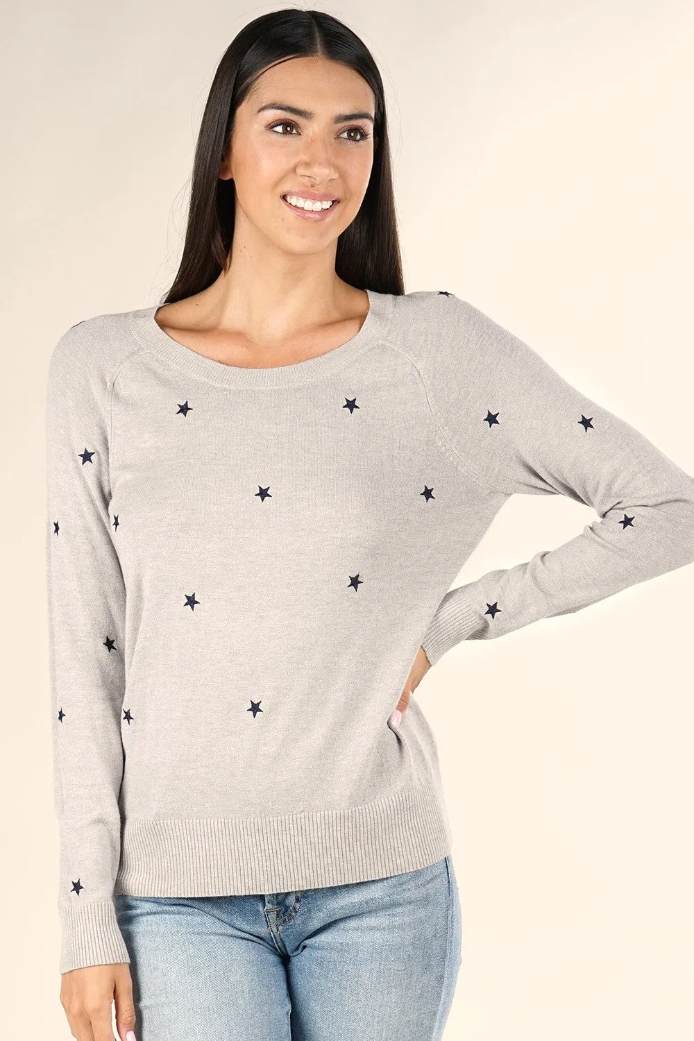 Star Embroidered Pullover Sweater