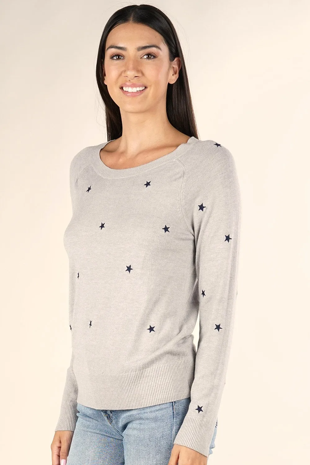 Star Embroidered Pullover Sweater