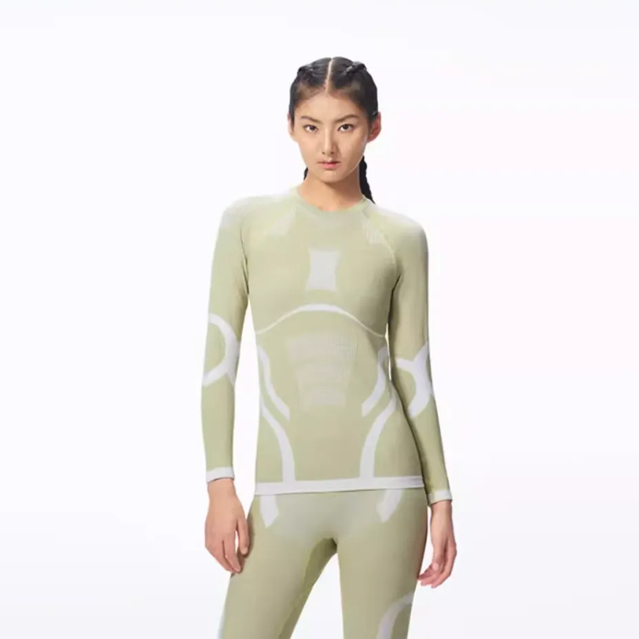 Surpine Women Light Green Merino Wool Base Layer Top
