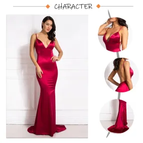 Suspender V-neck And Tail Tail Large Swing Dance Party Dress Long Skirt