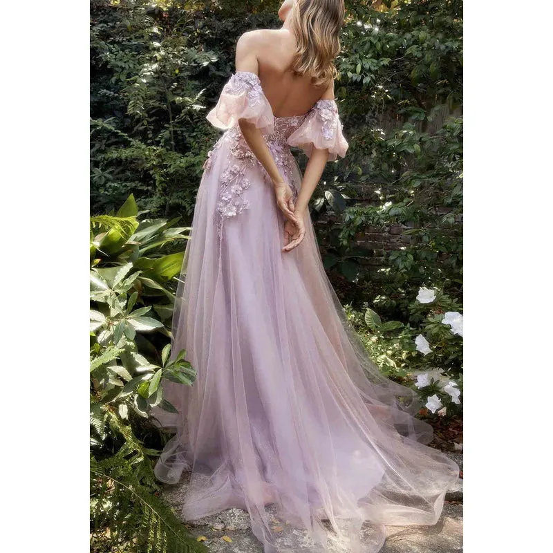Sweetheart Strapless Appliqued Sheer Tulle A-Line Long Prom Evening Dress