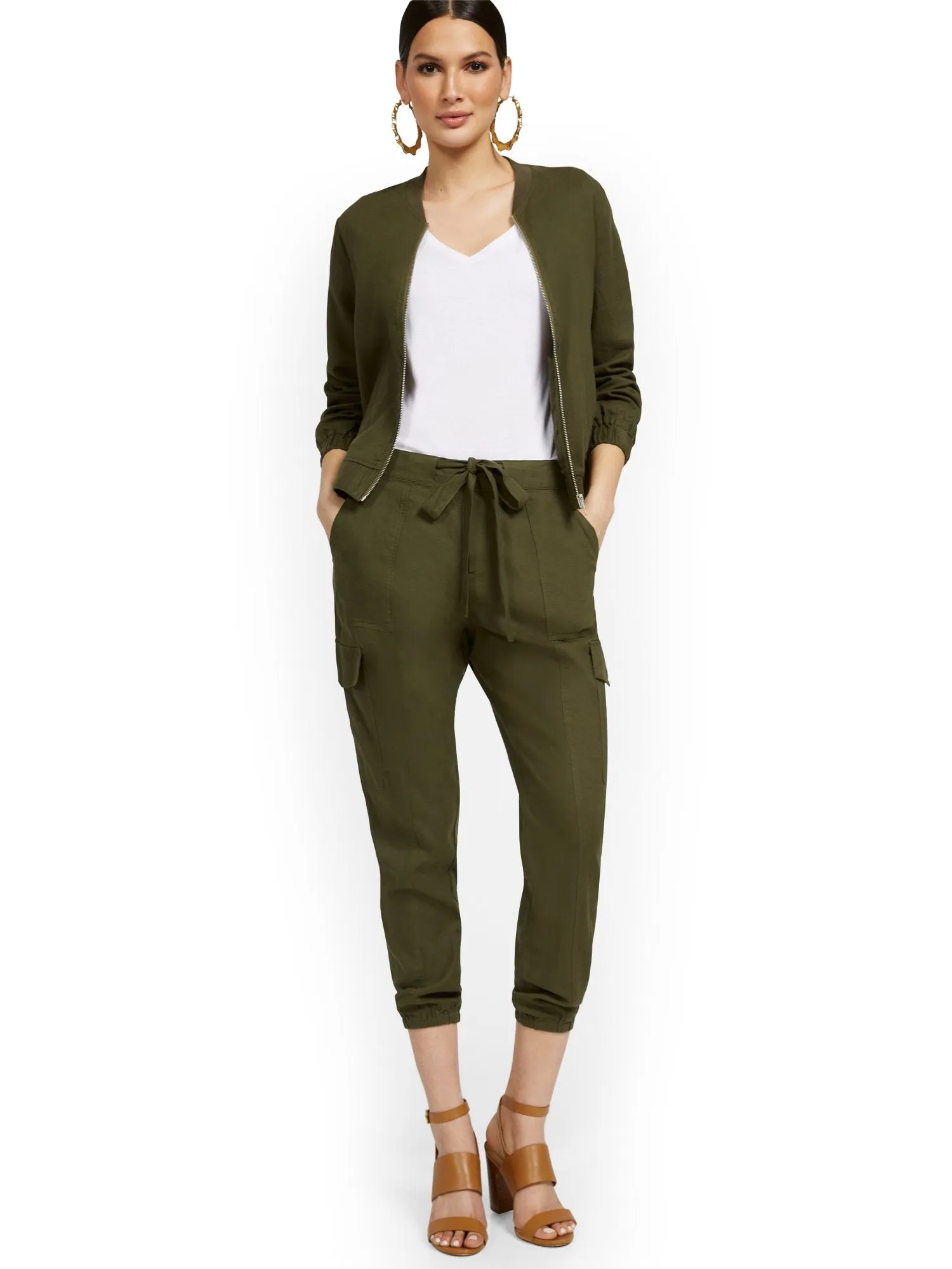 Tall Linen-Blend High-Waisted Cargo Jogger Pant