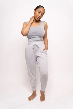 Tank Top and French Terry Jogging Pant Two-Piece Set (Olive/Heather Gray)