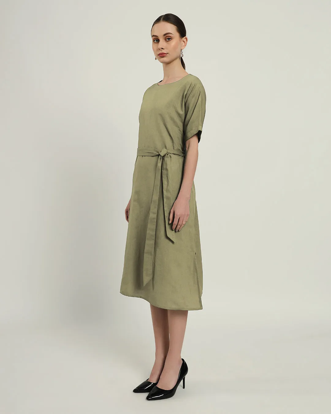 The Tayma Daisy Olive Linen Dress