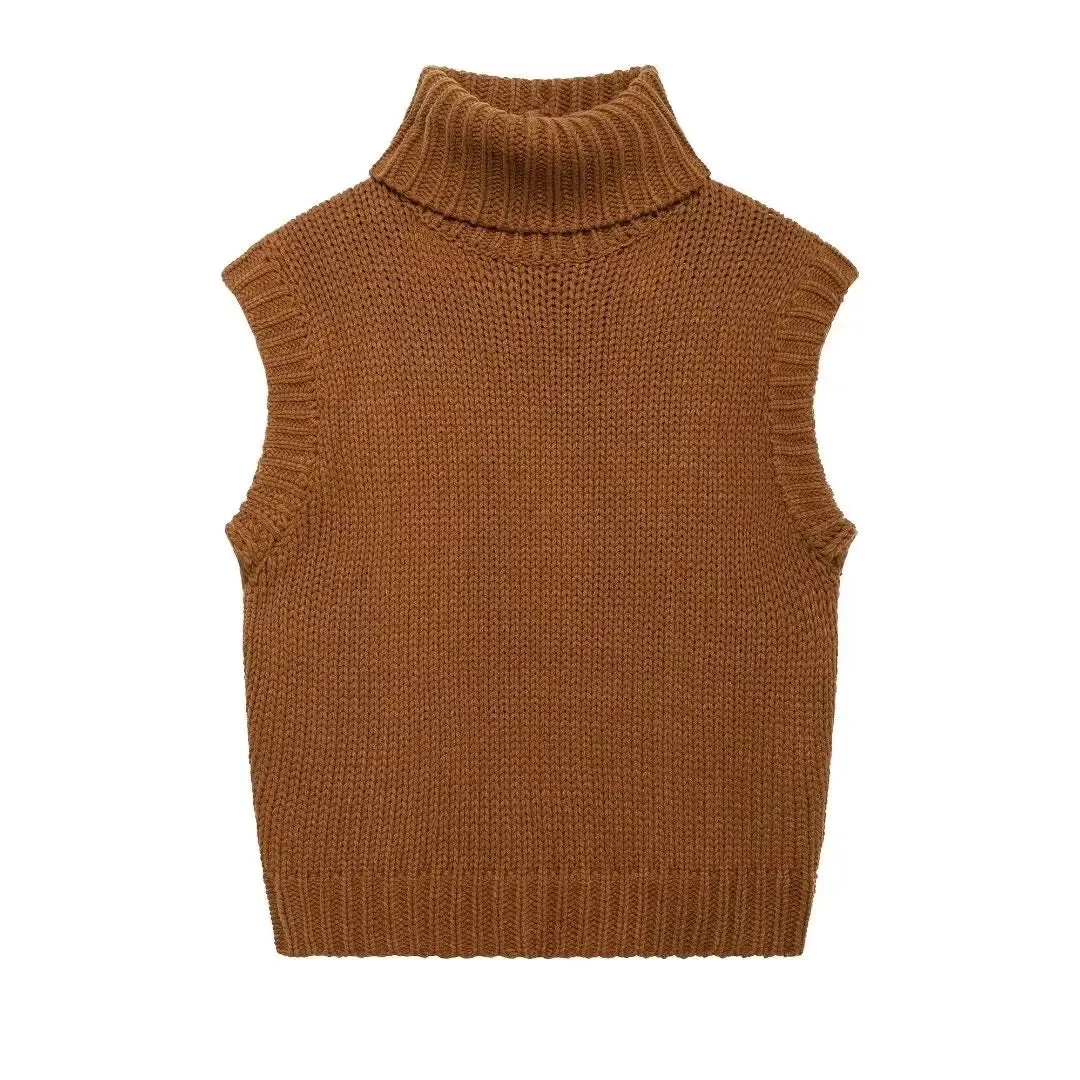 Turtleneck Knitted Vest Sleeveless Sweater