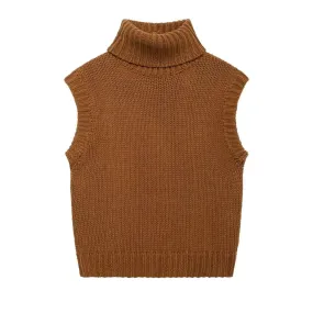 Turtleneck Knitted Vest Sleeveless Sweater
