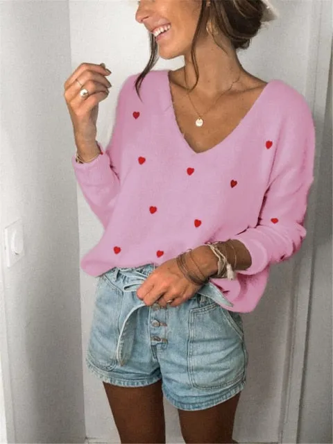 V-neck heart sweater