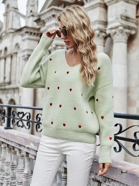 V-neck heart sweater