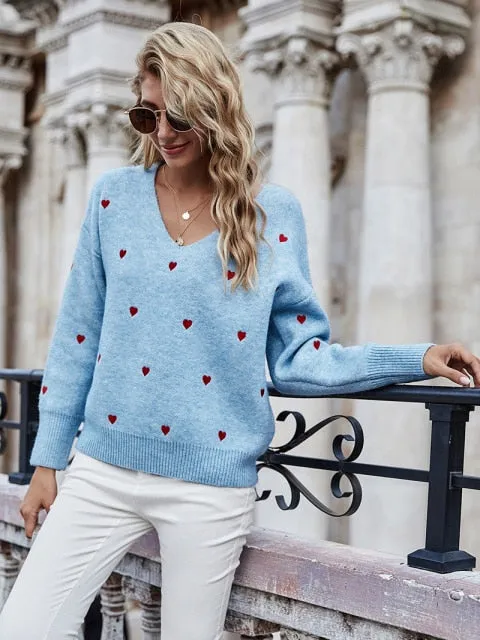 V-neck heart sweater