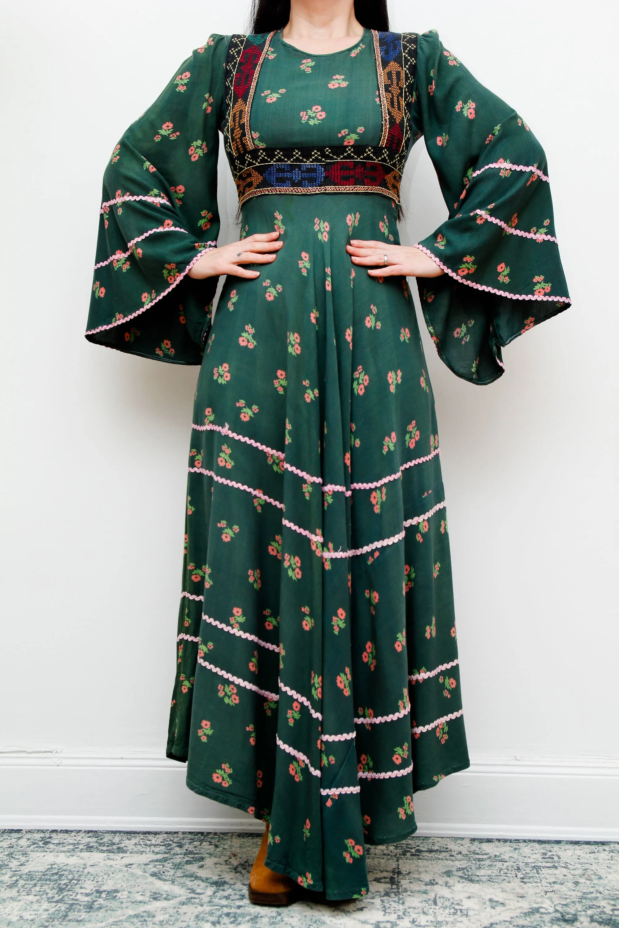 Vintage 70's Floral Afghan Kaftan Maxi Dress