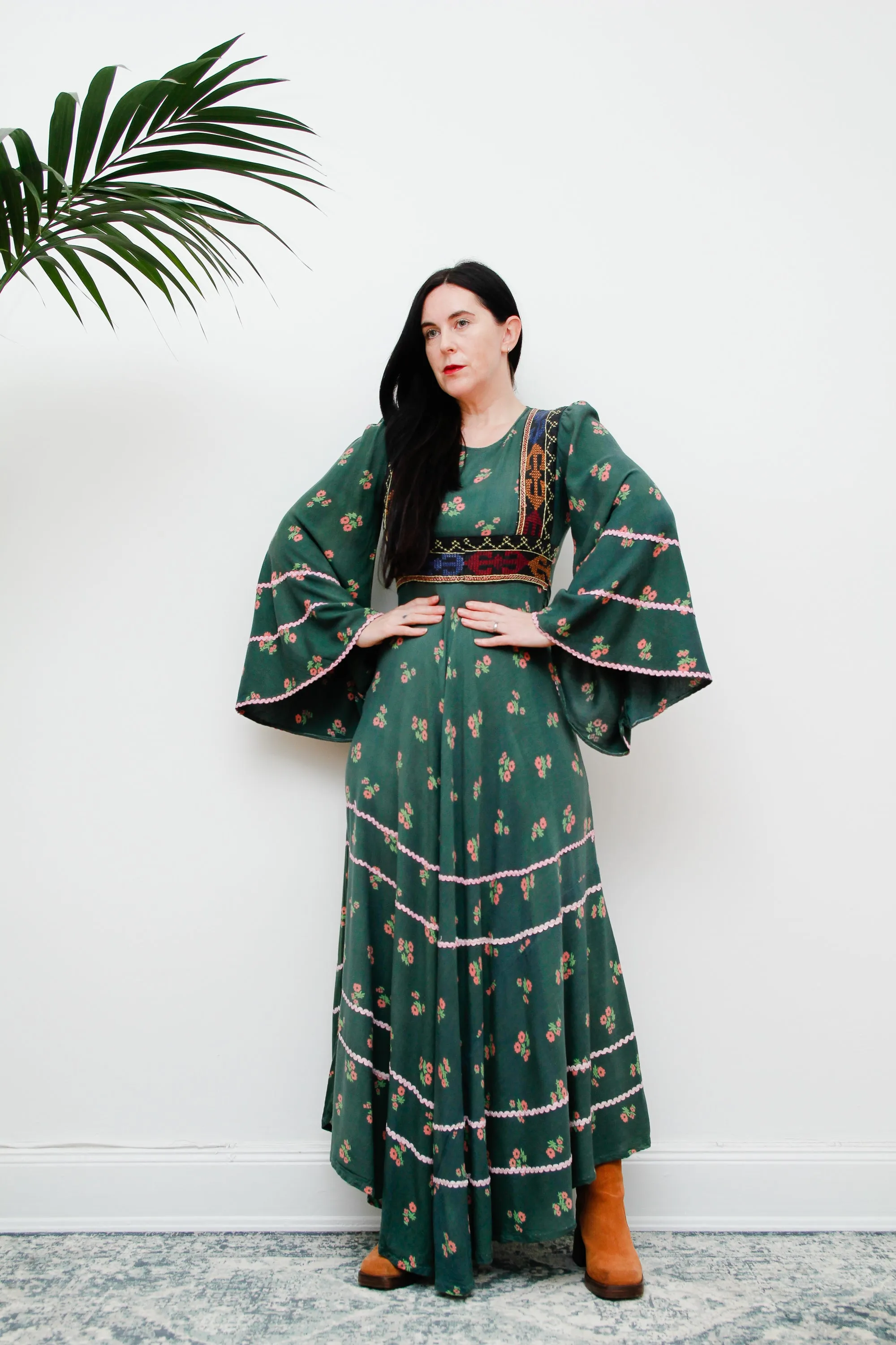 Vintage 70's Floral Afghan Kaftan Maxi Dress