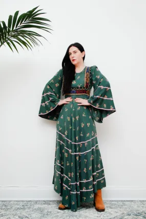 Vintage 70's Floral Afghan Kaftan Maxi Dress
