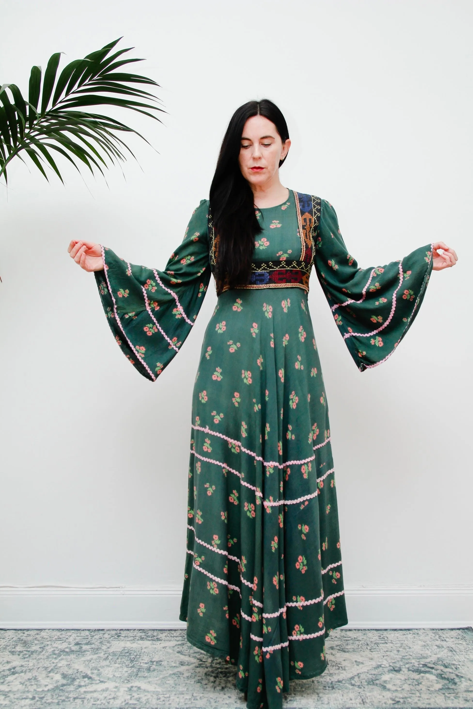 Vintage 70's Floral Afghan Kaftan Maxi Dress