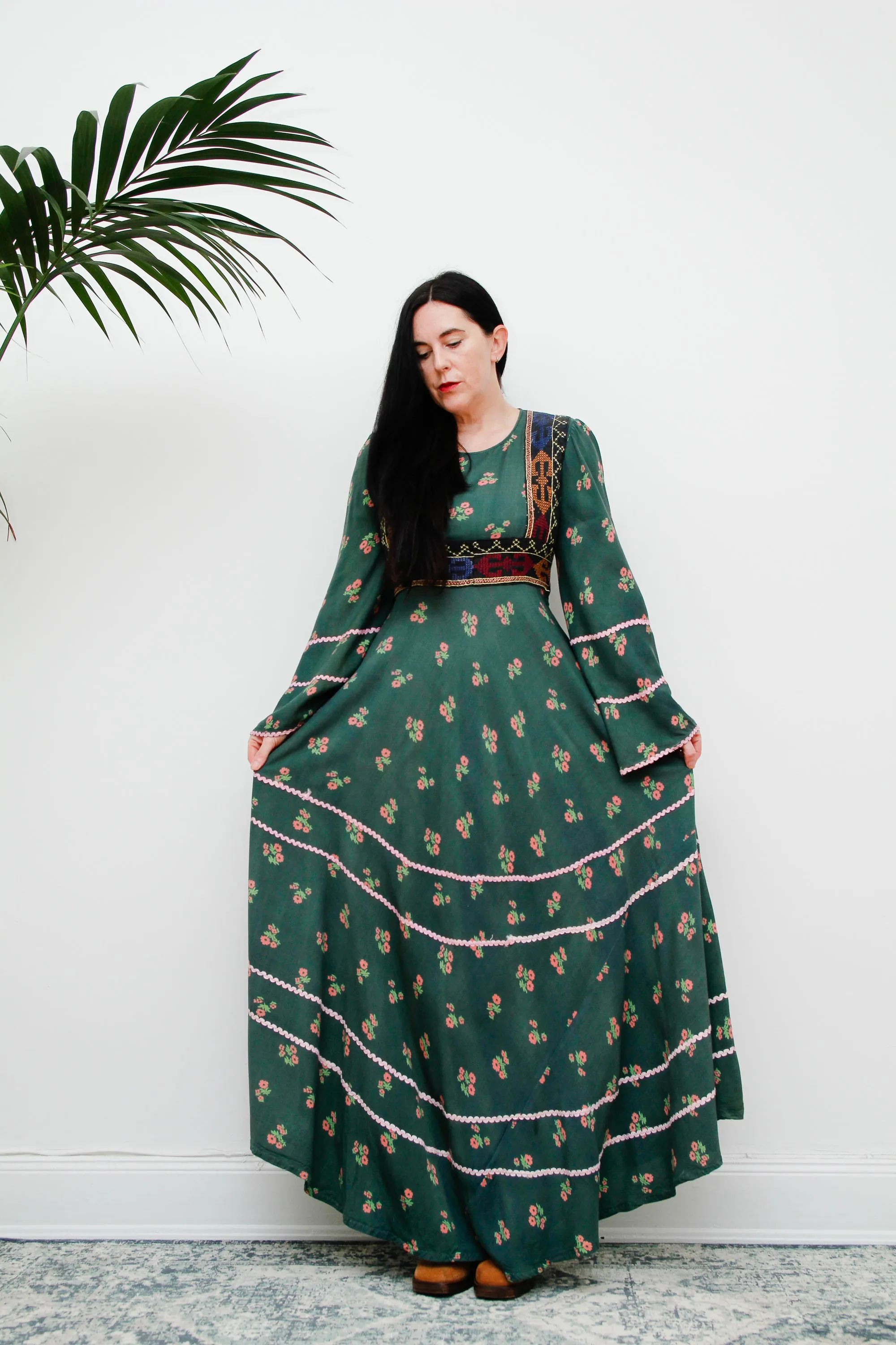Vintage 70's Floral Afghan Kaftan Maxi Dress