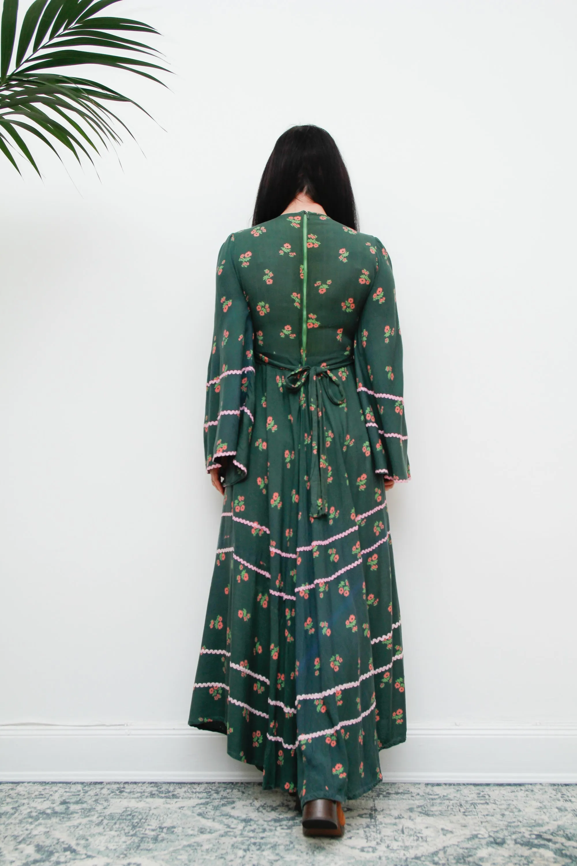 Vintage 70's Floral Afghan Kaftan Maxi Dress