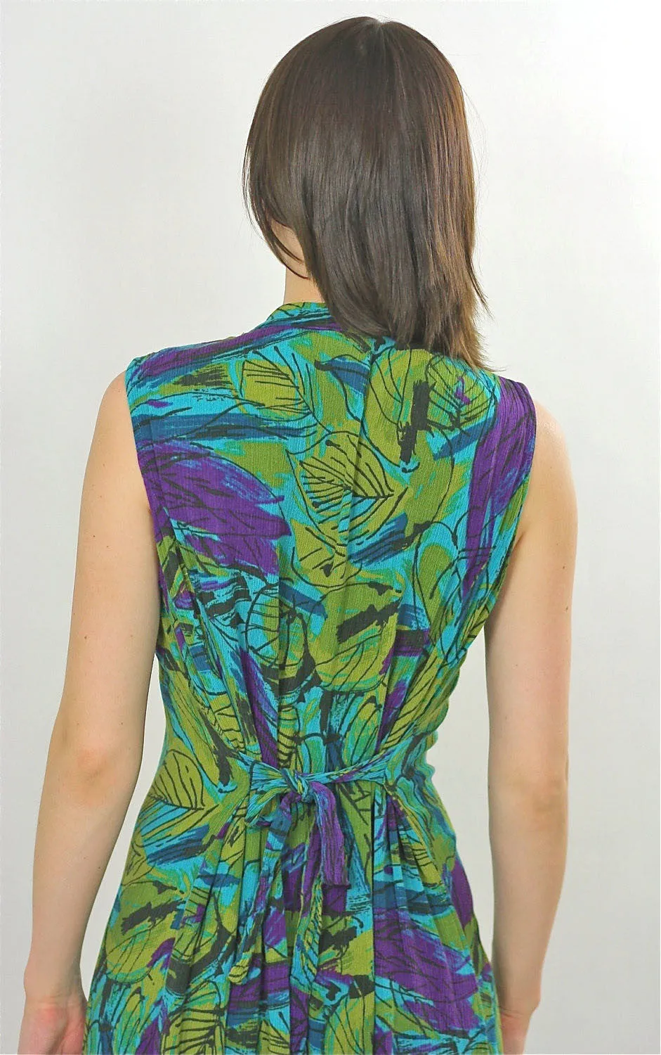 Vintage 80s Hippie Boho Tropical floral shirt dress