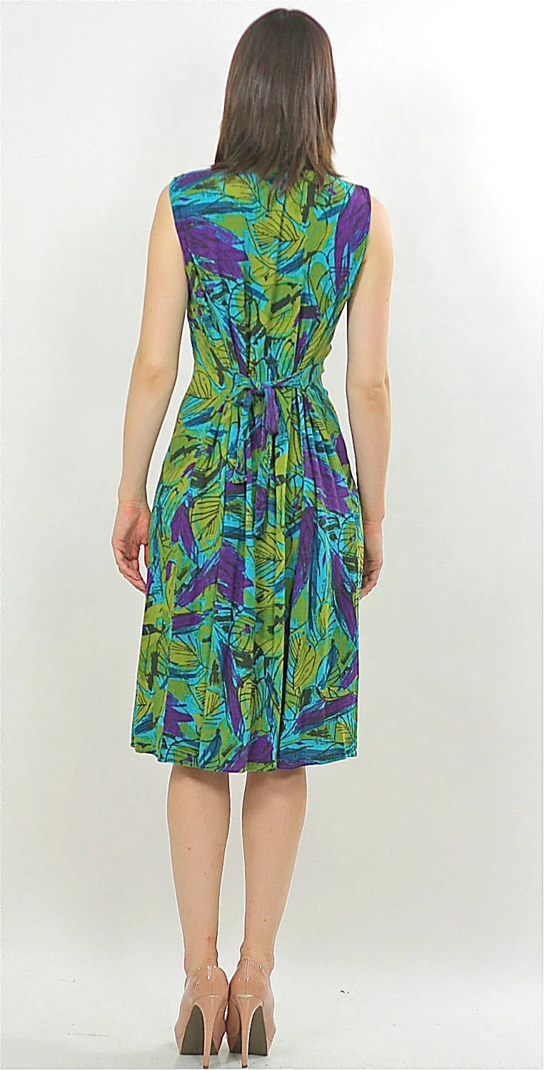 Vintage 80s Hippie Boho Tropical floral shirt dress